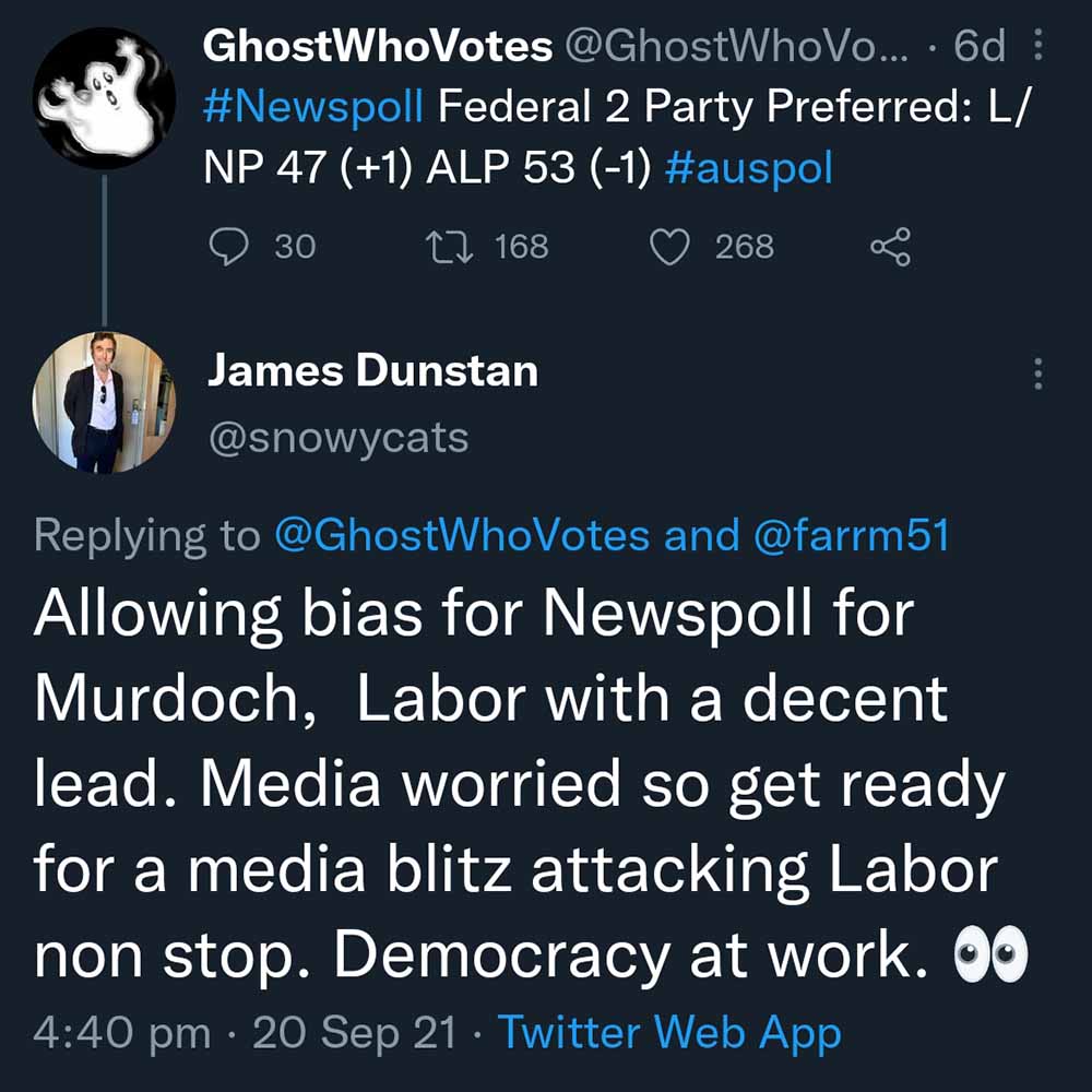 Idiot thinking that Newspoll is biased just because its commissioning source is biased.